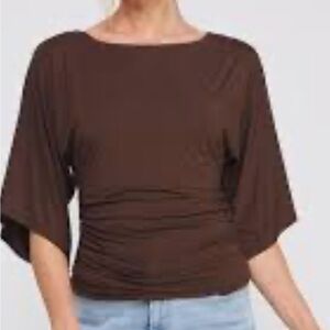 Last Tango Brown draped
Double Knit Bell Sleeve Top